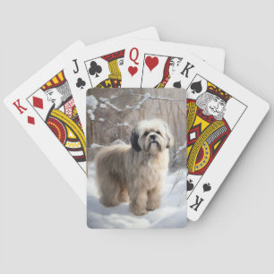 Lhasa Apso Laat Sneeuwen Kerst Pokerkaarten