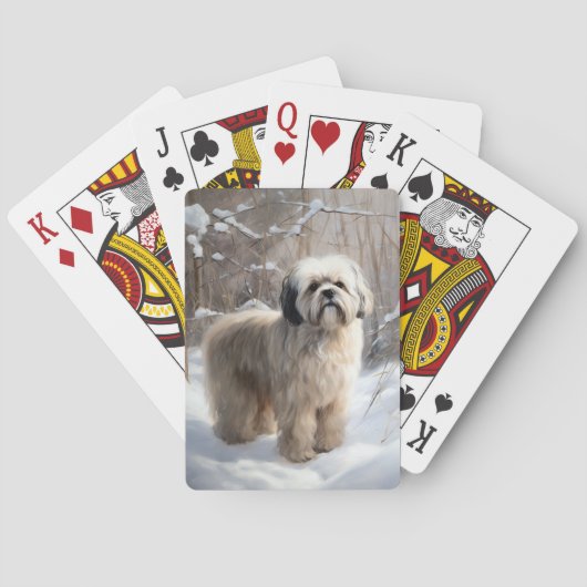 Lhasa Apso Laat Sneeuwen Kerst  Pokerkaarten (Achterkant)