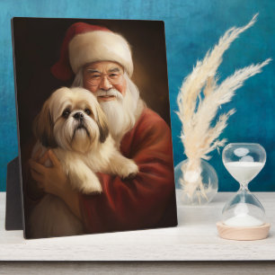 Lhasa Apso met kerstman Feestelijke Kerstmis Fotoplaat
