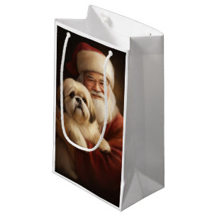 Lhasa Apso met Kerstman Feestelijke Kerstmis Klein Cadeauzakje