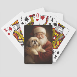 Lhasa Apso met kerstman Festieve Kerst Pokerkaarten