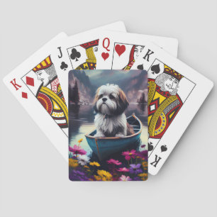 Lhasa Apso op een peddel: Een landschappelijk avon Pokerkaarten
