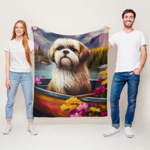 Lhasa Apso op een peddel: Een Schilderachtig avont Fleece Deken