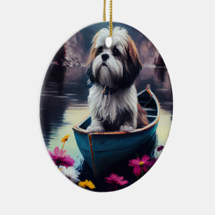 Lhasa Apso op een peddel: Een Schilderachtig avont Keramisch Ornament