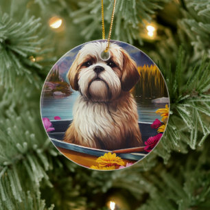 Lhasa Apso op een peddel: Een Schilderachtig avont Keramisch Ornament