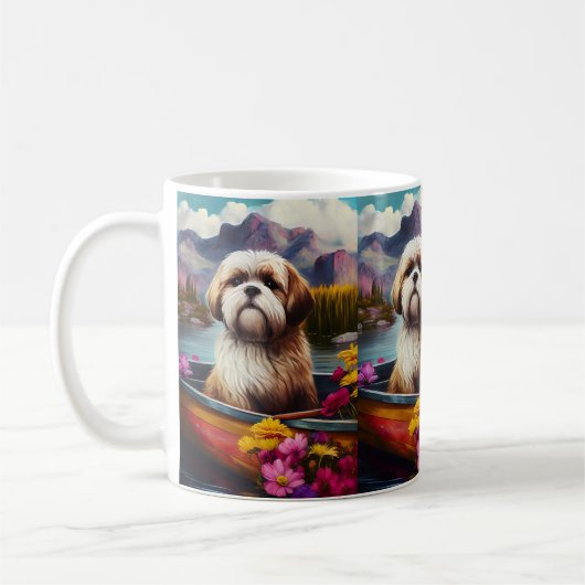 Lhasa Apso op een peddel: Een Schilderachtig avont Koffiemok (Links)