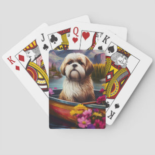 Lhasa Apso op een peddel: Een Schilderachtig avont Pokerkaarten