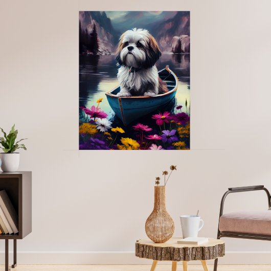 Lhasa Apso op een peddel: Een Schilderachtig avont Poster (Woonkamer 3)