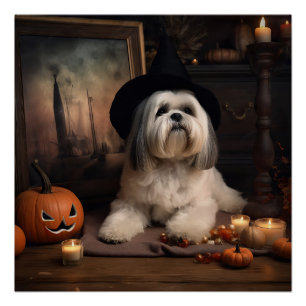 Lhasa Apso Pompoenen Halloween Griezels Perfect Poster
