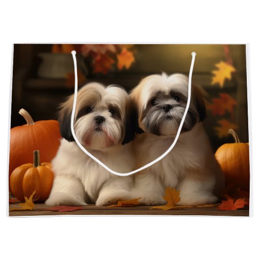 Lhasa Apso Puppy Herfst Verrukking Pompoen Groot Cadeauzakje (Voorkant)