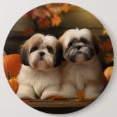 Lhasa Apso Puppy Herfst Verrukking Pompoen Ronde Button 6,0 Cm (Voorkant)