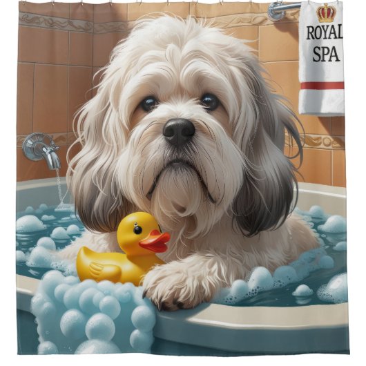 Lhasa Apso Sloppy Sleepy Schattige Grappig Douchegordijn (Voorkant)