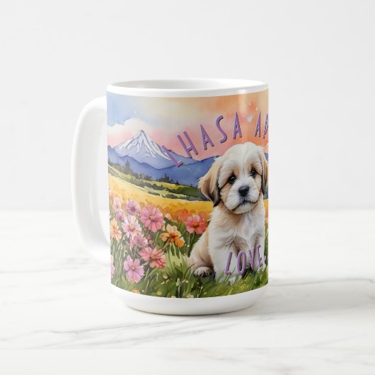 Lhasa Apso Sunrise Puppy Combo Mug (Devant gauche)