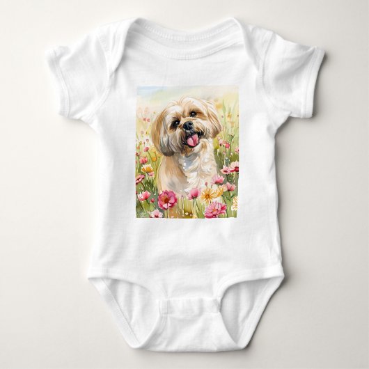 Lhasa Apso Watercolor Baby Bodysuit (Voorkant)