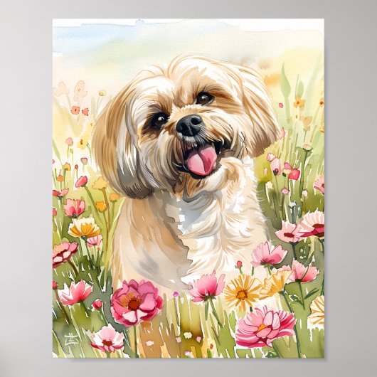 Lhasa Apso Waterverf Hond Poster Wall Print (Voorkant)