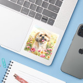 Lhasa Apso-waterverf sticker (Laptop met iPhone)