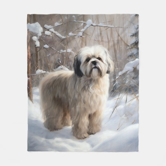Lhasa heeft ook Kerstmis laten sneeuwen Fleece Deken (Voorkant)