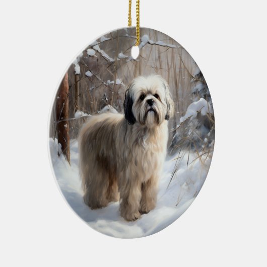 Lhasa heeft ook Kerstmis laten sneeuwen Keramisch Ornament (Rechts)