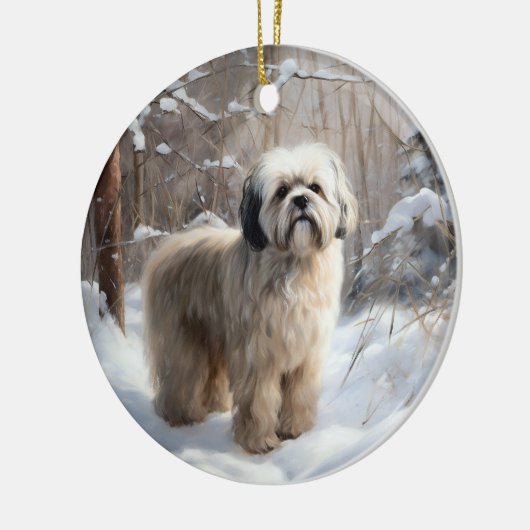 Lhasa heeft ook Kerstmis laten sneeuwen Keramisch Ornament (Links)