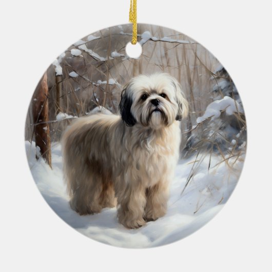 Lhasa heeft ook Kerstmis laten sneeuwen Keramisch Ornament (Achterkant)