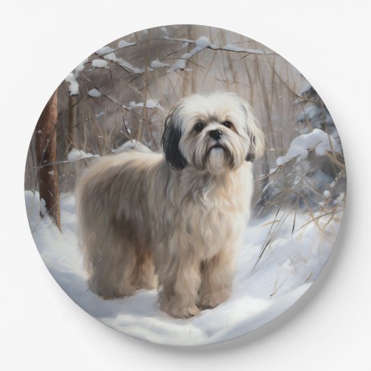 Lhasa heeft ook Kerstmis laten sneeuwen Papieren Bordje (Voorkant)