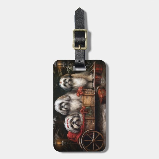 Lhasa ook besneeuwde slee kerstdecor bagagelabel (Voorkant verticaal)