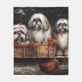 Lhasa ook besneeuwde slee kerstdecor fleece deken (Voorkant)