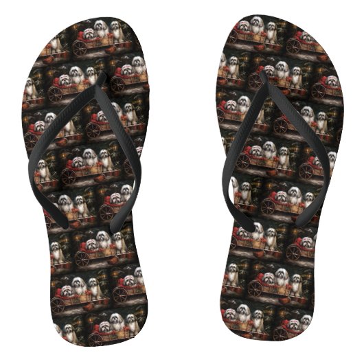 Lhasa ook besneeuwde slee kerstdecor teenslippers (Voetbed)