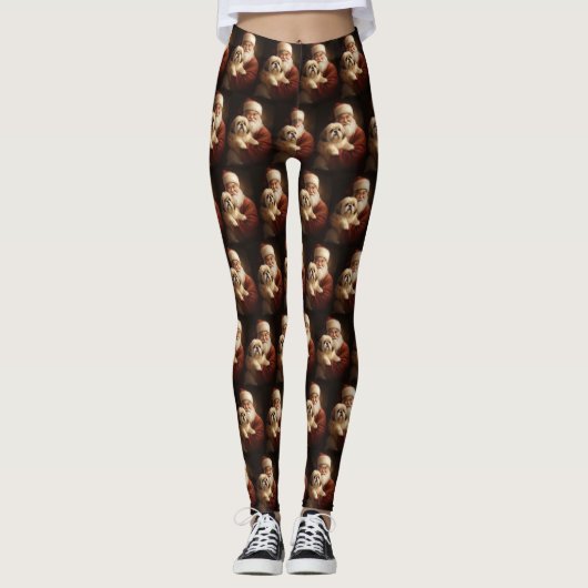 Lhasa ook met Kerstman feestelijke kerst Leggings (Voorkant)
