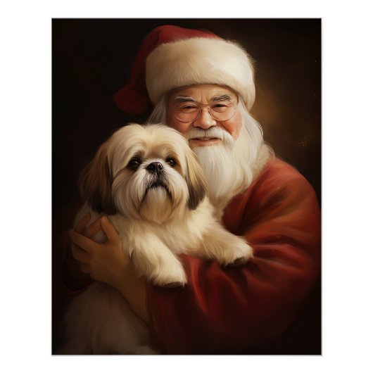 Lhasa ook met Kerstman feestelijke kerst Perfect Poster (Voorkant)