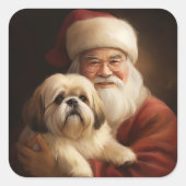 Lhasa ook met Kerstman feestelijke kerst Vierkante Sticker (Voorkant)
