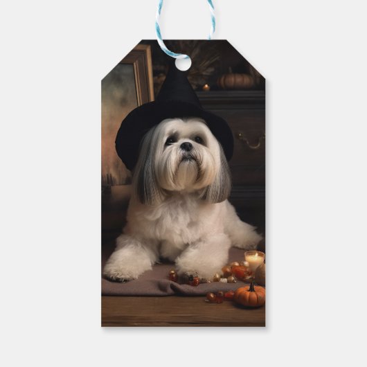 Lhasa ook pompoenen Halloween eng Cadeaulabel (Achterkant)