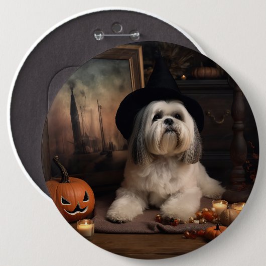 Lhasa ook pompoenen Halloween eng Ronde Button 6,0 Cm (Voorkant /achterkant)