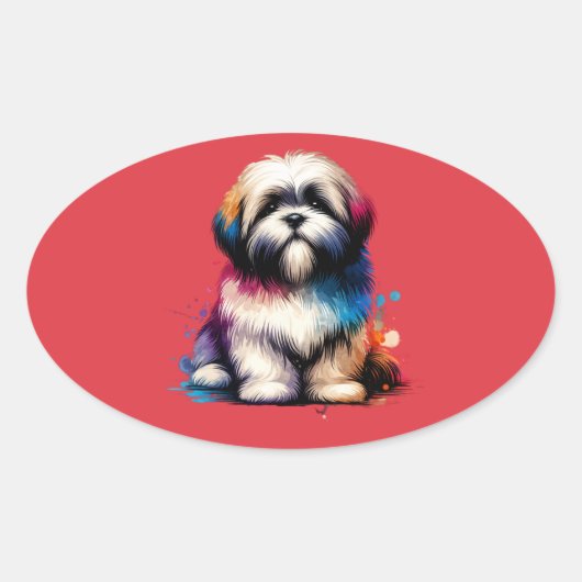Lhaso Apso Dog Ovale Sticker (Voorkant)