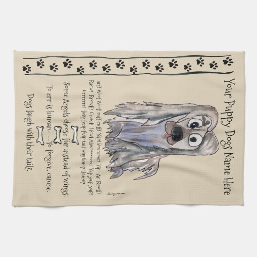 Lhassa Apso Dessin Chien Cite Serviette de cuisine (Horizontal)