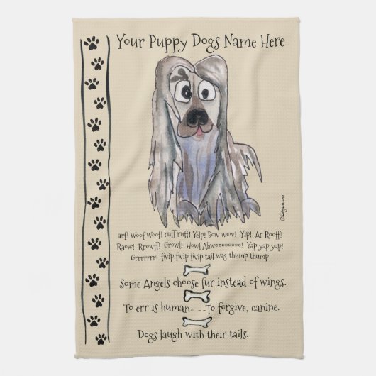 Lhassa Apso Dessin Chien Cite Serviette de cuisine (Vertical)