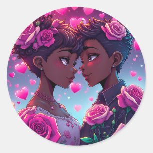 LHBT-liefde   Afro-Amerikaanse anime paar Ronde Sticker