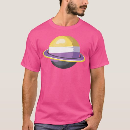 LHBT Pride Non Binary Flag Saturnus Astronomie Non T-shirt (Voorkant)