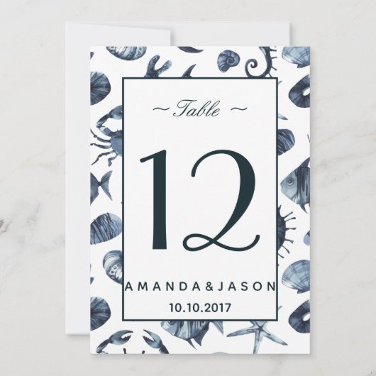 L'Hippocampe Bleu | Carte de table de mariage naut (Dos)