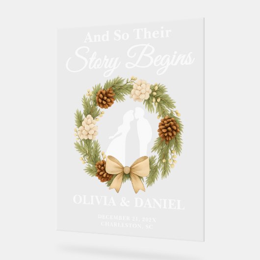 L'histoire commence Pine Greenery Wreath Mariage B (Angle)