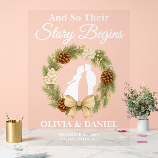 L'histoire commence Pine Greenery Wreath Mariage B (Mariage)