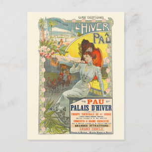 L'Hiver à Pau France Vintage Poster 1900 Briefkaart