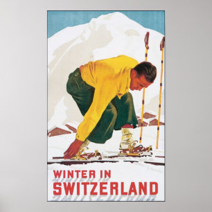 L'hiver en Suisse Poster Vintage voyage