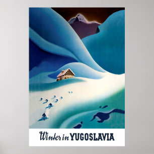 L'hiver en Yougoslavie, affiche de voyage ancienne
