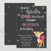 L'hiver onederland invitation anniversaire Cerf bé (Devant / Derrière)