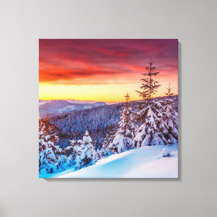 L'hiver Sunset Mountains Scène Toile Art