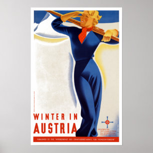 L'hiver Vintage en Autriche Affiche de voyage en s