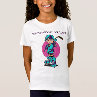 L'hockey mignon de filles folâtre le T-shirt