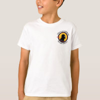 L'homme des cavernes lit le T-shirt des enfants