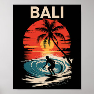 Li strandvibes, leuke zonsondergang en surfen retr poster